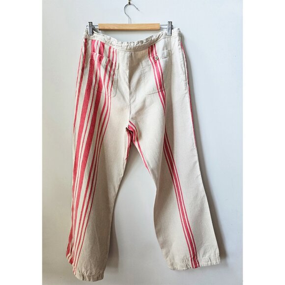 Ralph Lauren Blue Label Red Serape Striped Drawstring Wide Leg Linen Pants M 8 - Picture 6 of 6